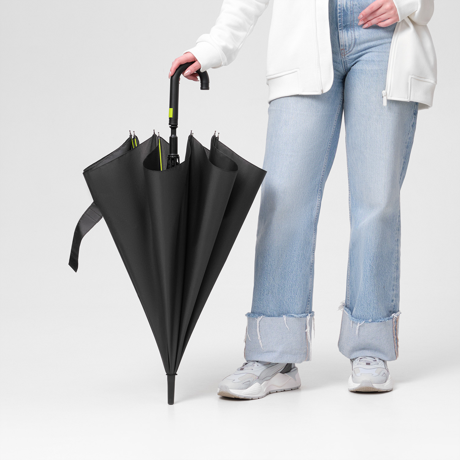 Зонт-трость Квантум (Quantum), черный/салатовый