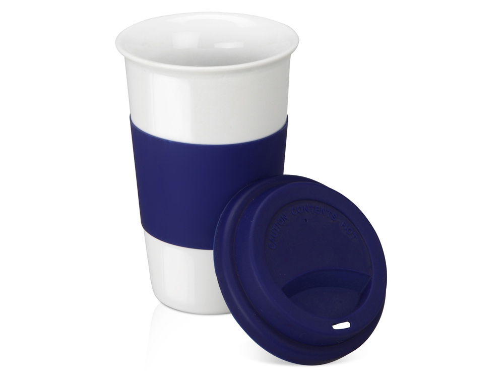 Кружка с силиконовой крышкой и манжетой Нью-Йорк 300мл, синий