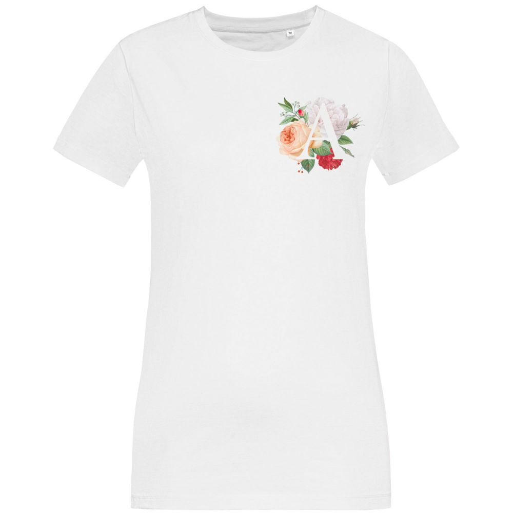 Футболка женская «Цветочная азбука: А» — пример нанесения логотипа (CoolColor) | Print Logo