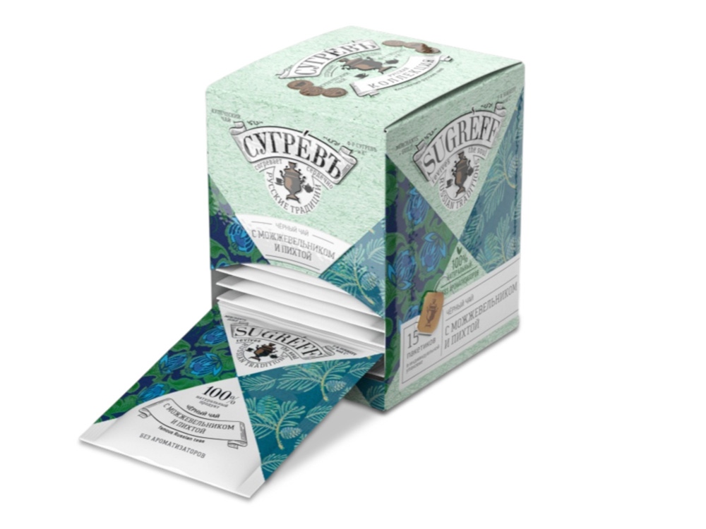 Чай черный с пихтой и можжевельником в индивидуальных саше с логотипом СУГРЕВЪ | Print Logo