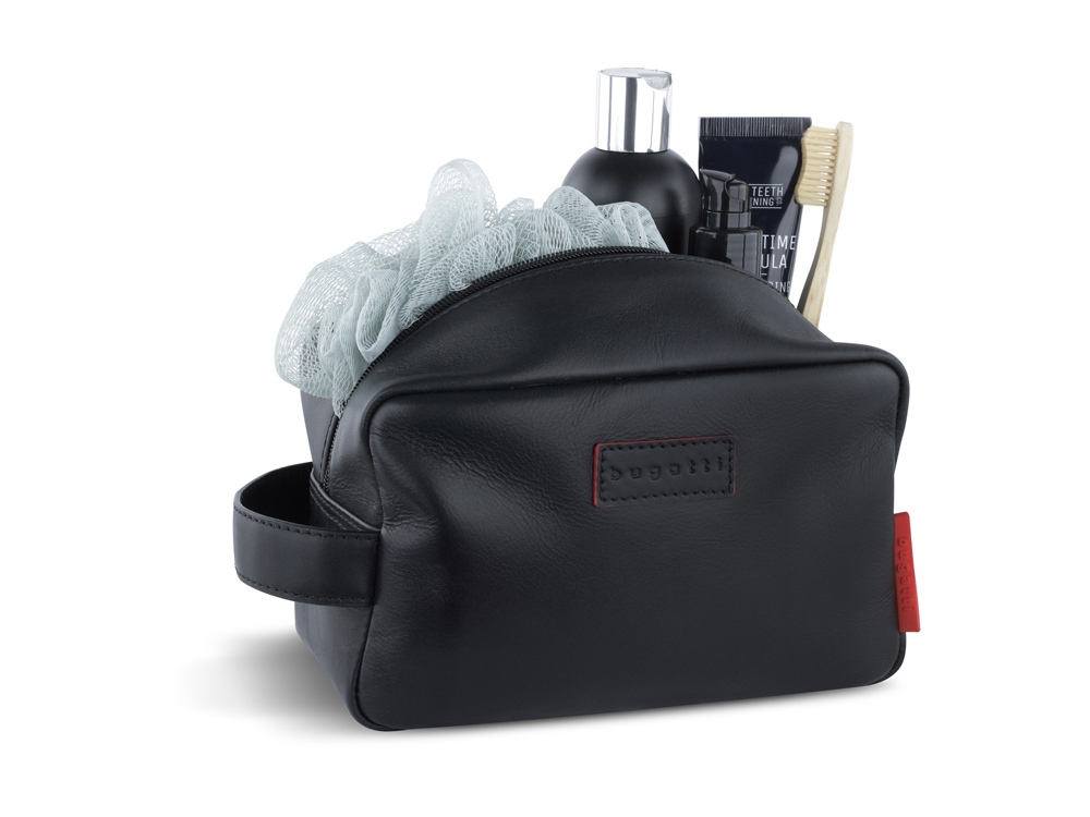 Несессер дорожный BUGATTI КЛАРК | CLARK, чёрный, воловья кожа/полиэстер, 20х10х13 см, 2,5 л