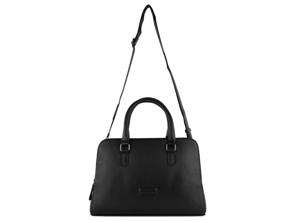 Сумка женская BUGATTI ЭЛЬЗА | ELSA, чёрная, воловья кожа/полиэстер, 32х13х22 см