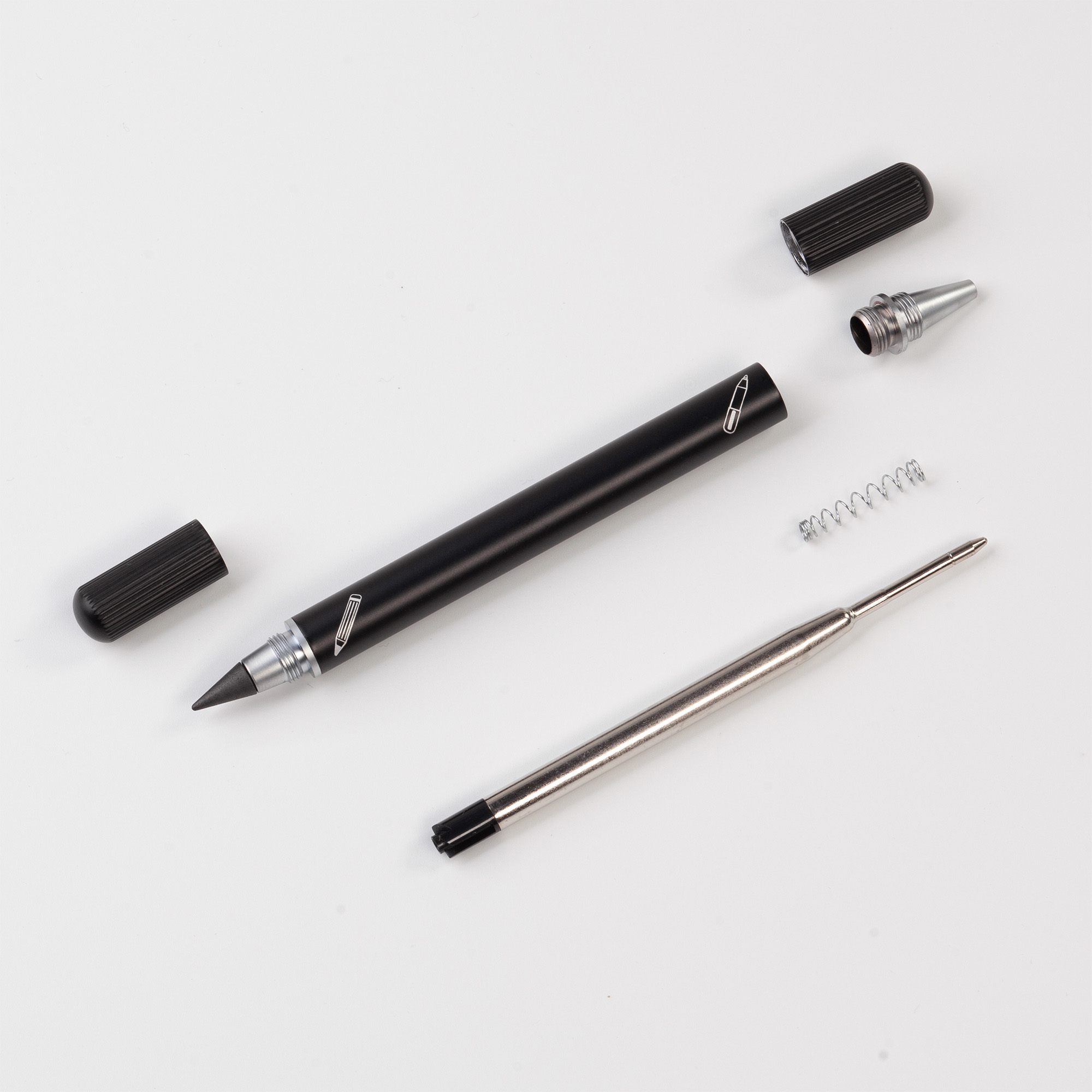 Блокнот "Prime" с ручкой и вечным карандашом в пенале, с подставкой под смартфон, черный