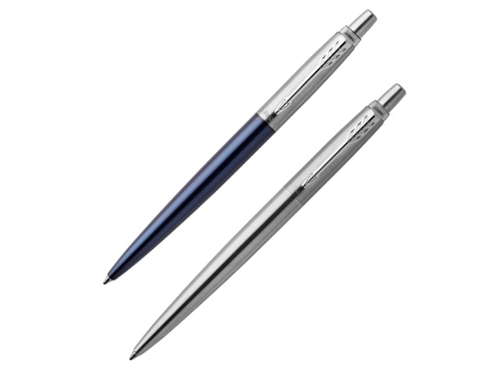 Набор из 2х ручек в подарочной коробке: Parker Jotter Essential, Royal Blue CT и Parker Jotter Essential, St. Steel СT с логотипом Parker | Print Logo