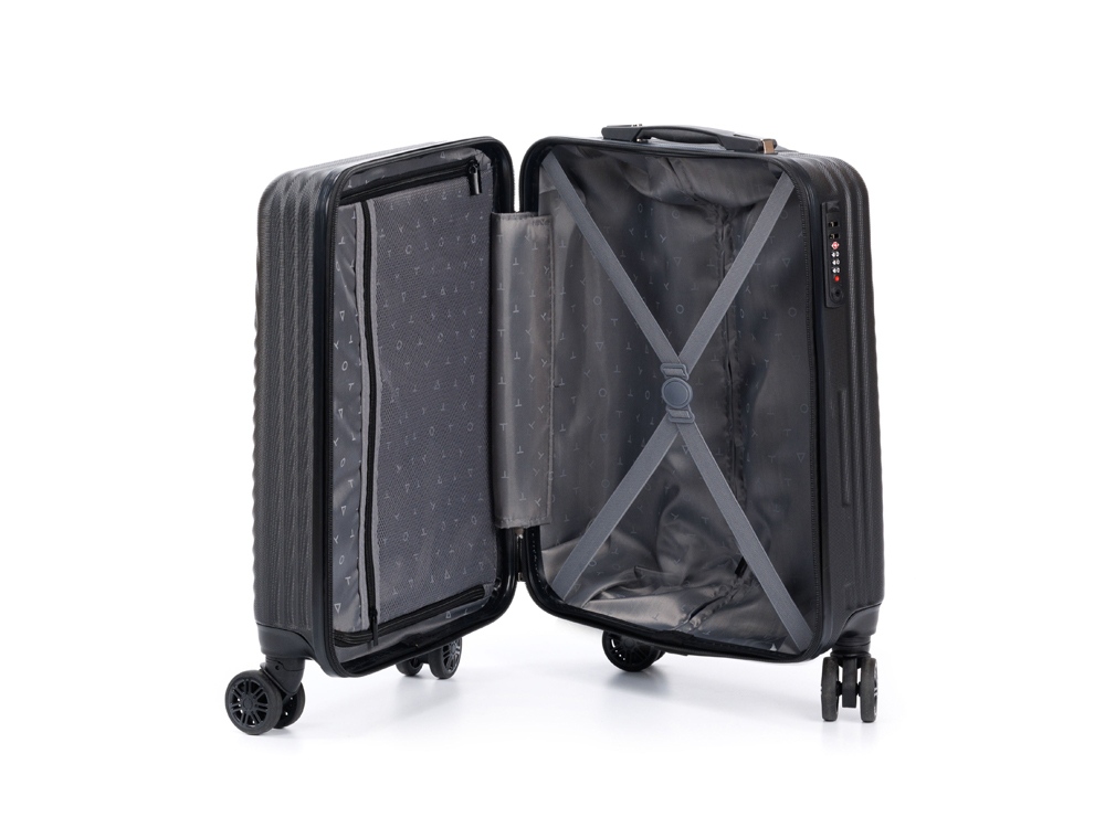 Чемодан TORBER ЛАМА, чёрный, ABS-пластик, 38 х 21 х 55 см, 37 л