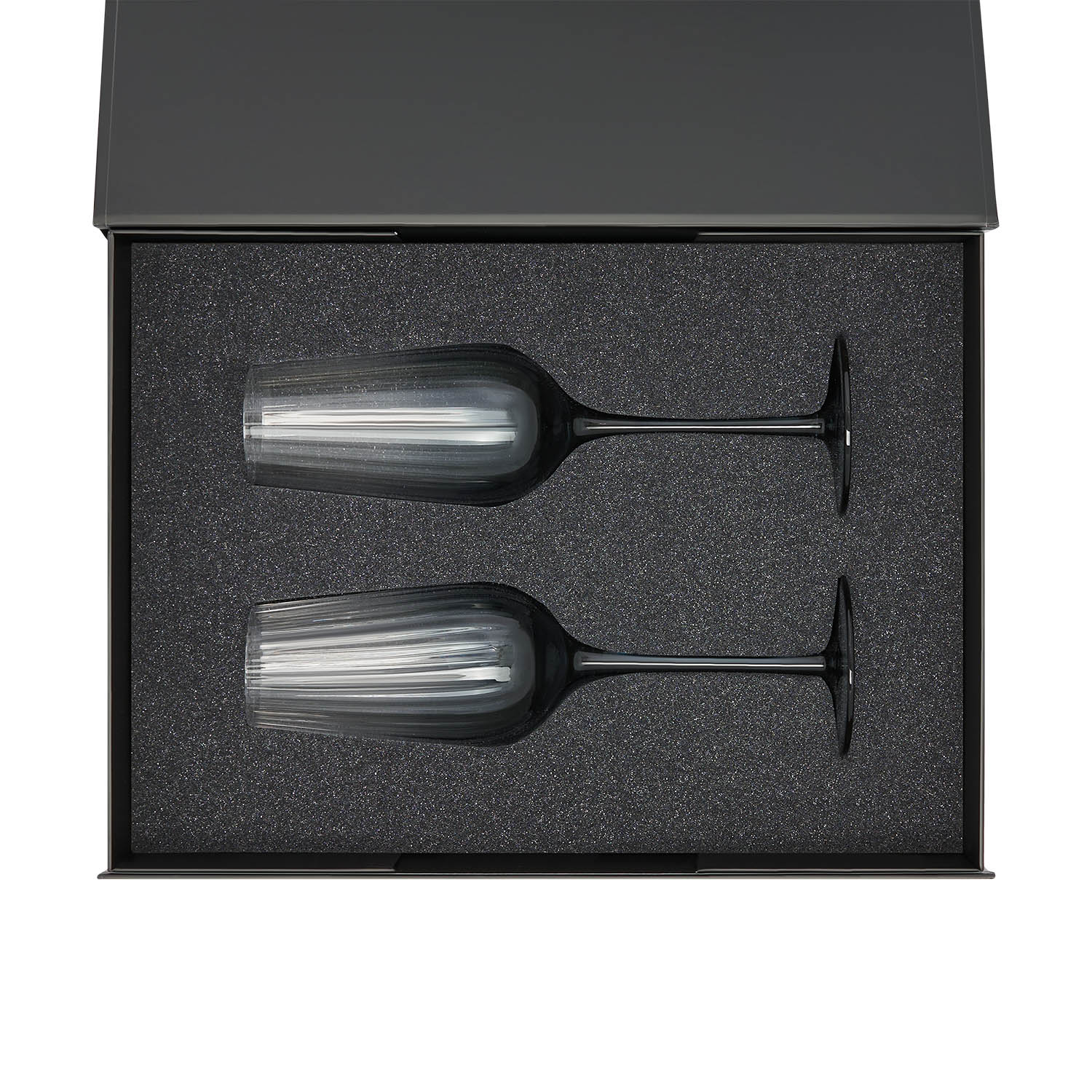 Ложемент под 2 бокала для шампанского (рифленое стекло) в среднюю коробку-трансформер (арт. 695721) — пример нанесения логотипа (Portobello подарочная упаковка) | Print Logo