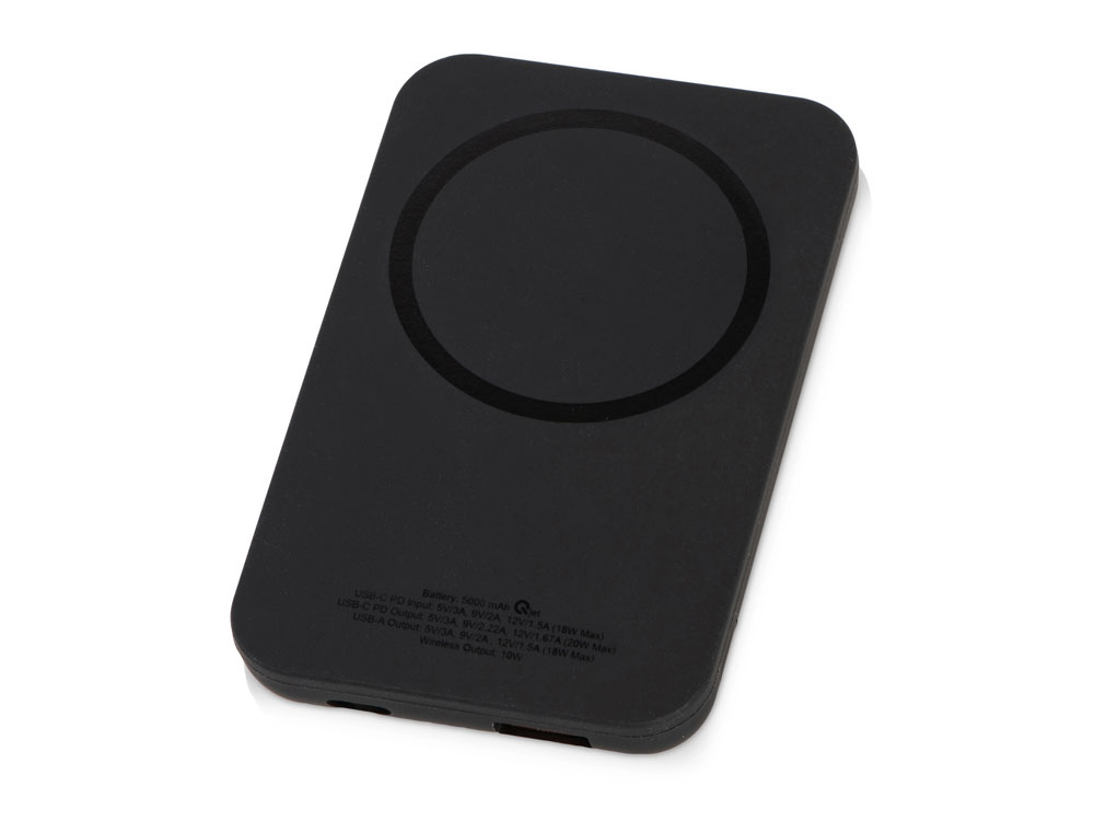 Магнитный беспроводной внешний аккумулятор с быстрой зарядкой QC/PD 20 Вт MagnetIQ, 5000 mAh с логотипом Qjet | Print Logo