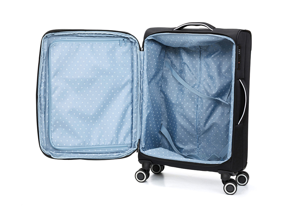 Чемодан TORBER НЕРО, чёрный, переработанный ПЭТ, 44 х 25 х 67 см, 63 л