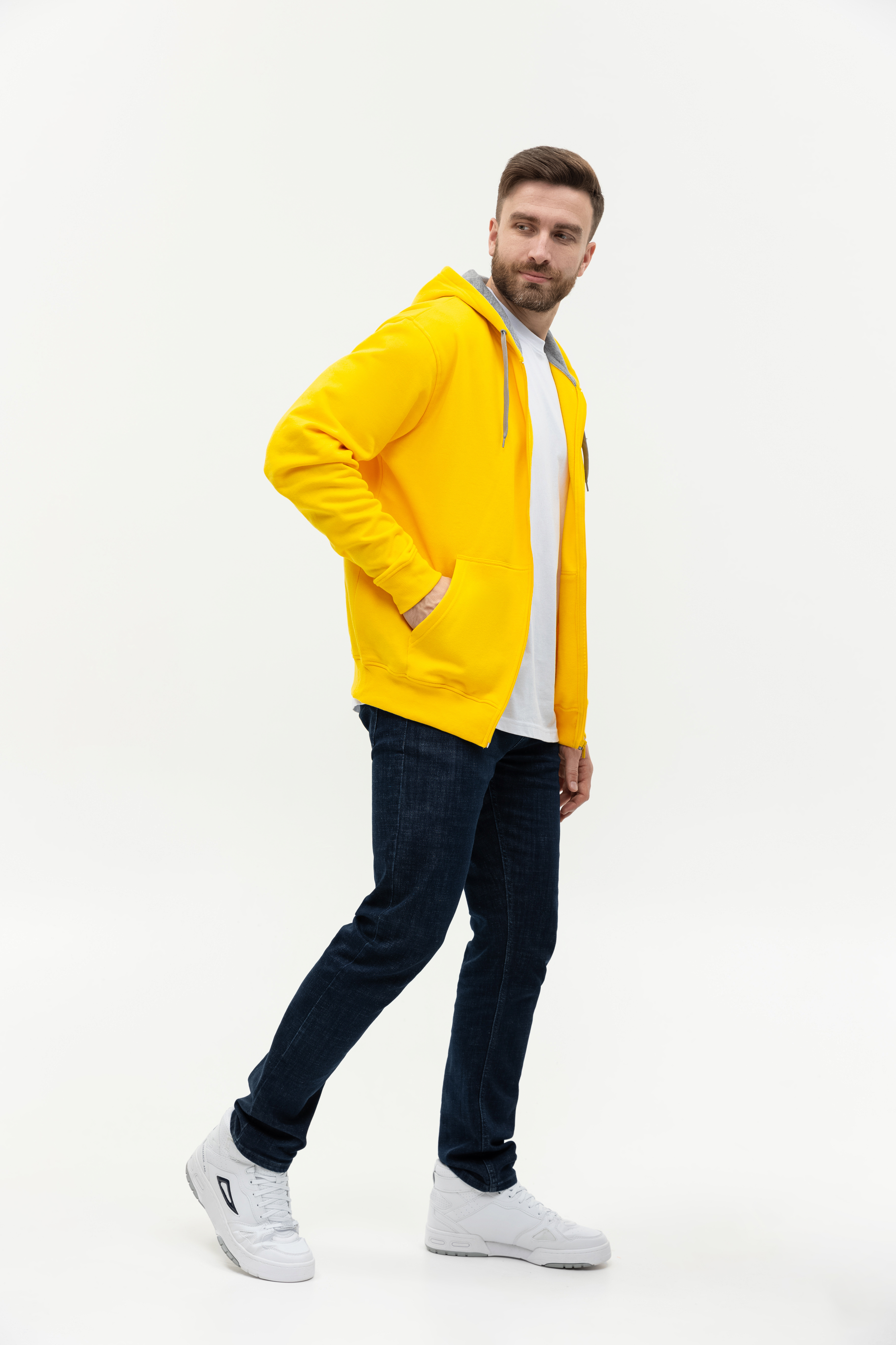 Толстовка мужская STAN с капюшоном на молнии футер с начёсом 280, 17, Жёлтый,  (12/1)  (54/XXL)