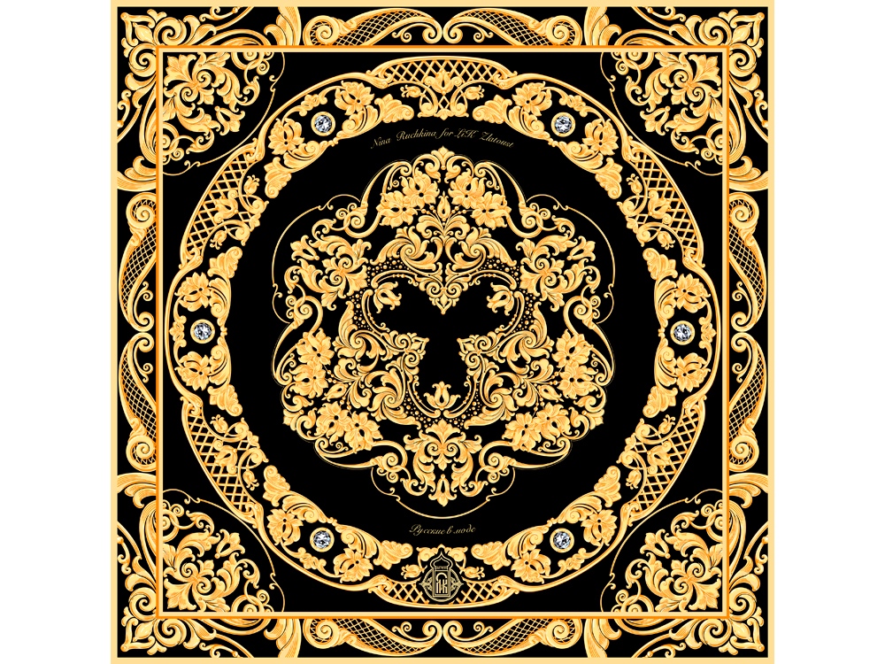 Платок Златоустовская гравюра с логотипом Русские в моде | Print Logo
