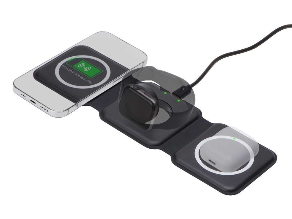 Беспроводное зарядное устройство 3-в-1 Road, 15 Вт с логотипом Evolt | Print Logo