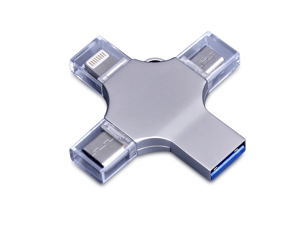 USB 3.0-флешка на 32 Гб 4-в-1 с разъемами Micro USB, Type-C и Lightning с логотипом  | Print Logo