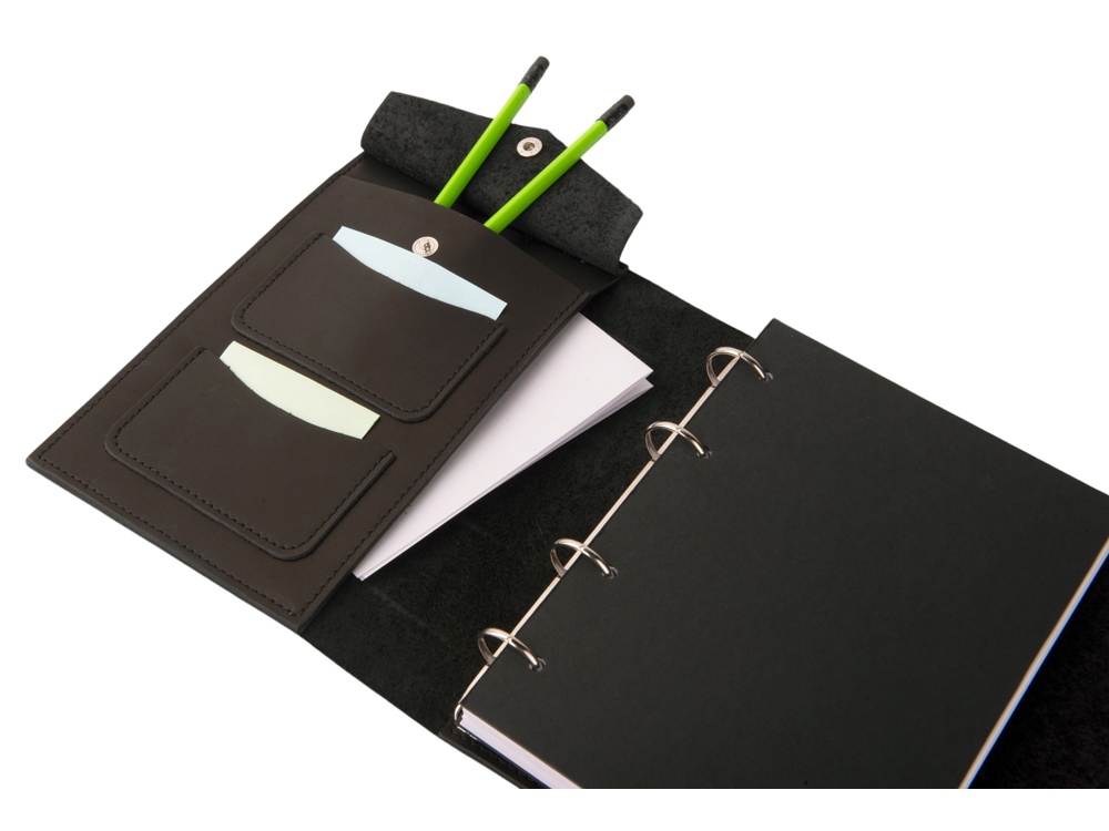 Блокнот кожаный А5 на кольцах, черный