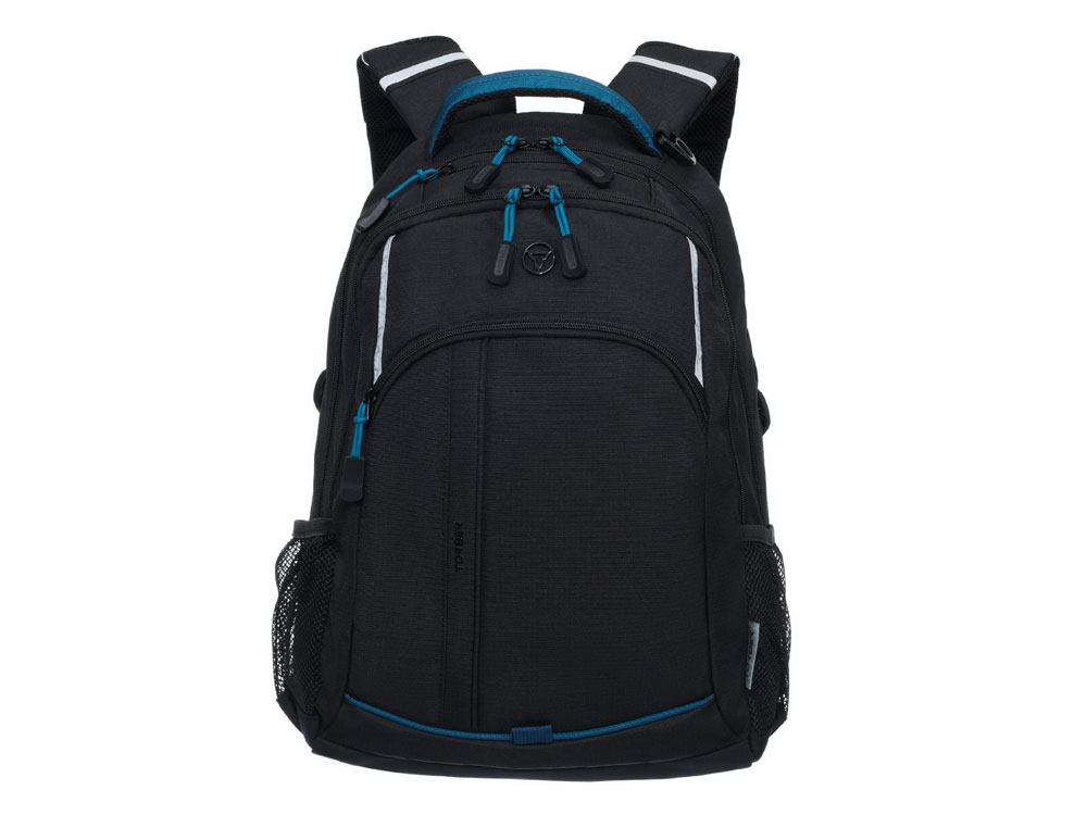 Рюкзак TORBER РАКЕТА с отделением для ноутбука 15.6, чёрный/синий, нейлон, 32 х 14 х 50 см, 22л