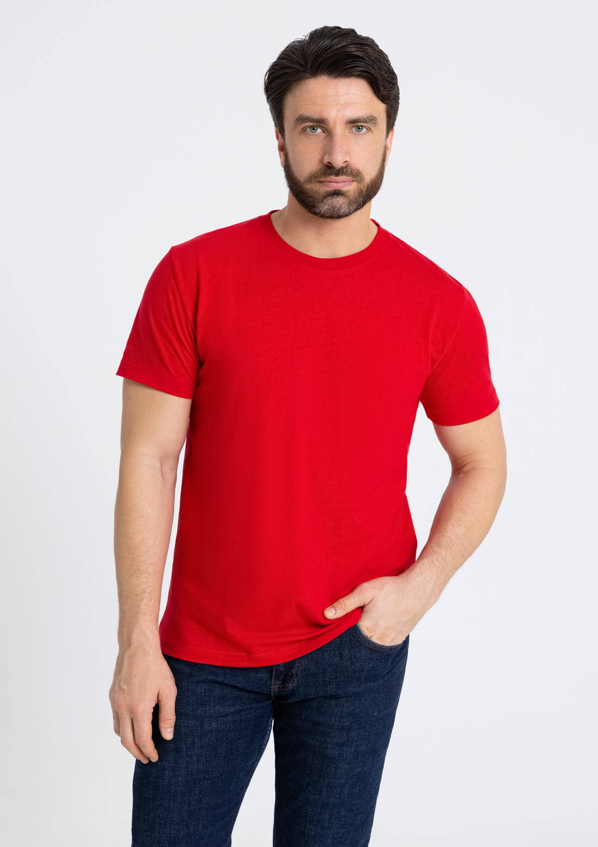 Футболка мужская STAN хлопок 180, 08, Красный,  (14)  (46/S)