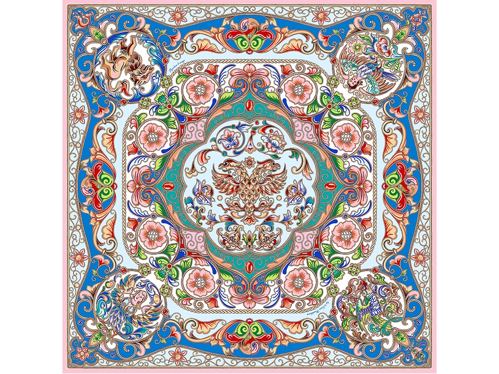 Платок Шедевры русских эмальеров с логотипом Русские в моде | Print Logo