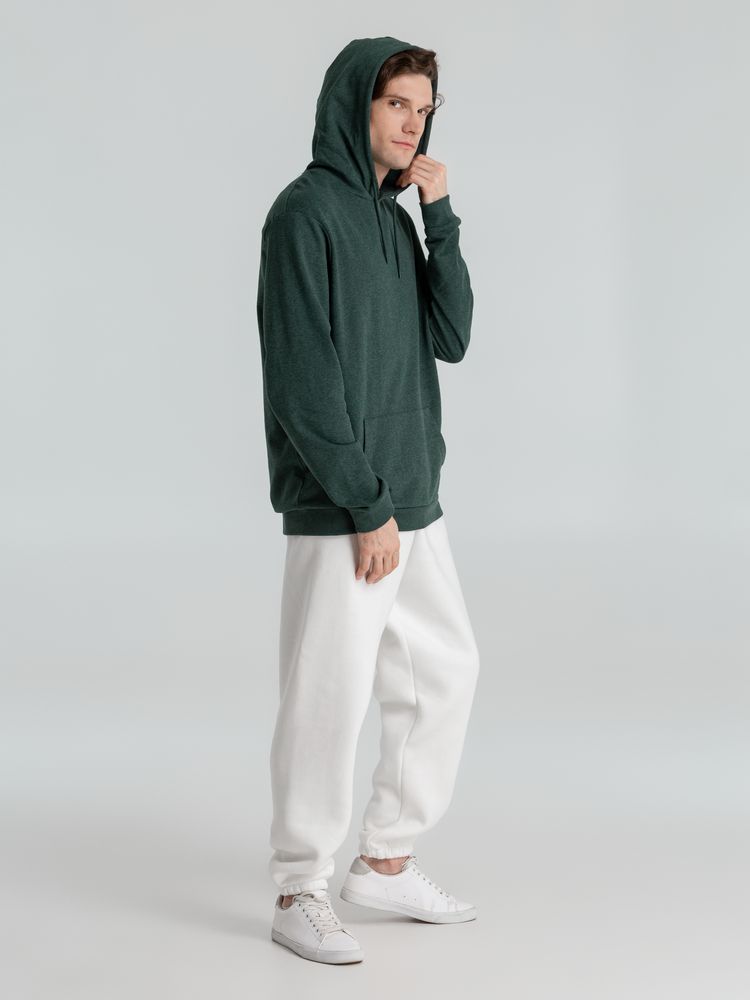 Толстовка с капюшоном унисекс Hoodie, темно-зеленый меланж, размер M