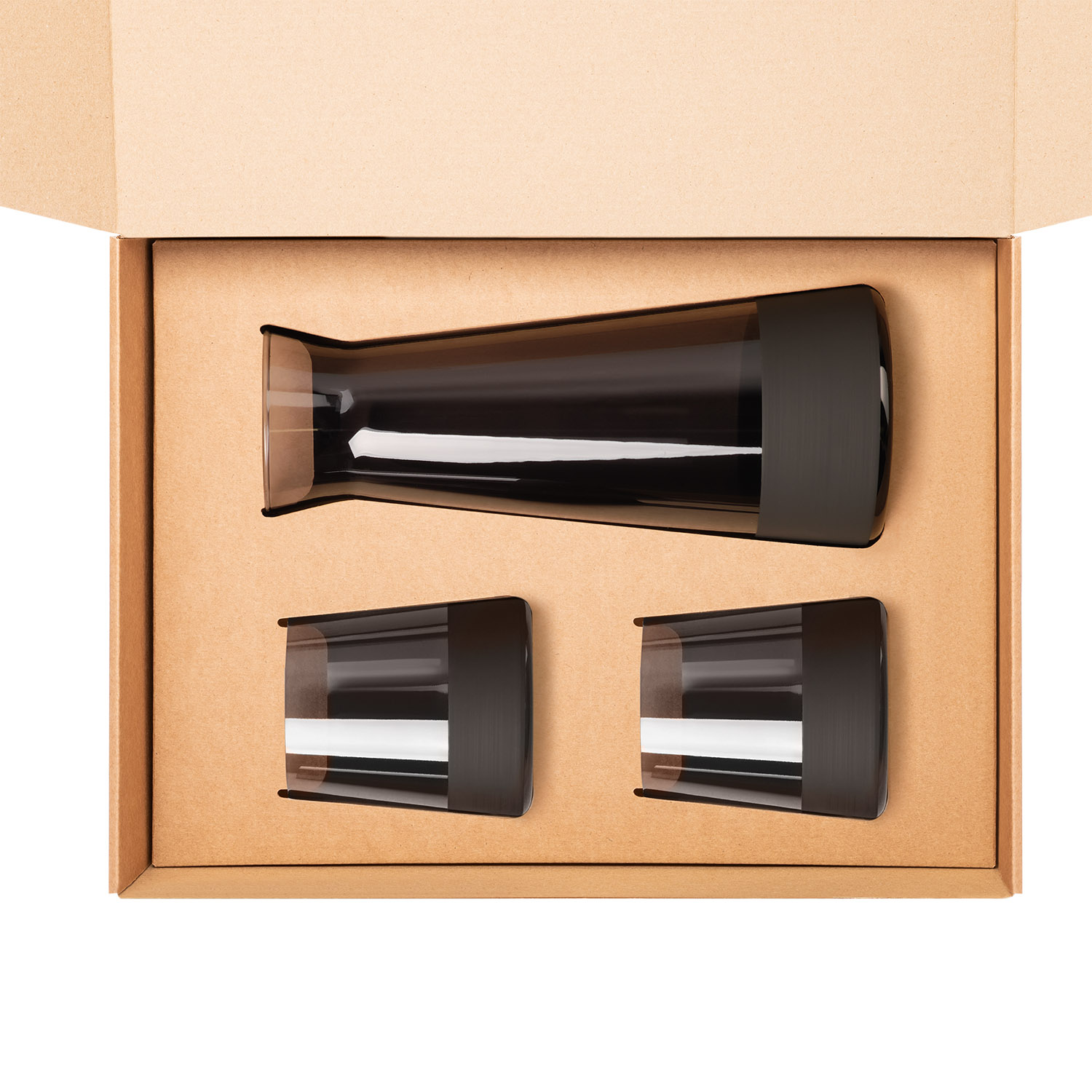 Доп. Ложемент под декантер + 2 низких стакана в среднюю универсальную коробку (арт. 21002.020) — пример нанесения логотипа (Portobello подарочная упаковка) | Print Logo