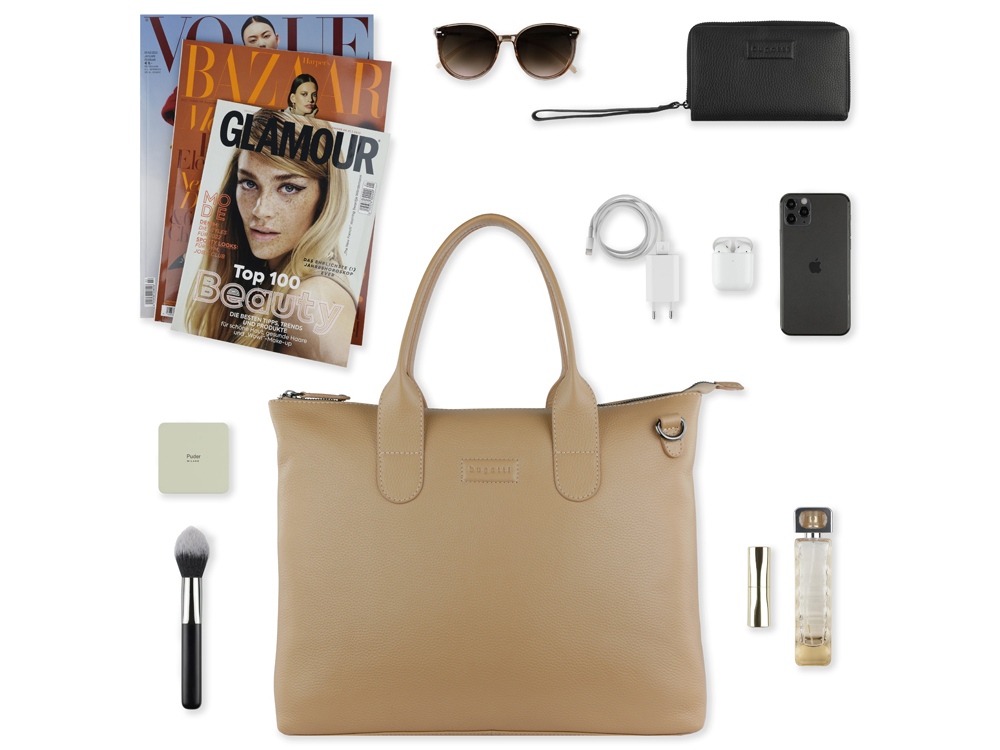 Сумка-шоппер BUGATTI ЭЛЬЗА | ELSA, песочного цвета, воловья кожа/полиэстер, 46х11х31,5 см