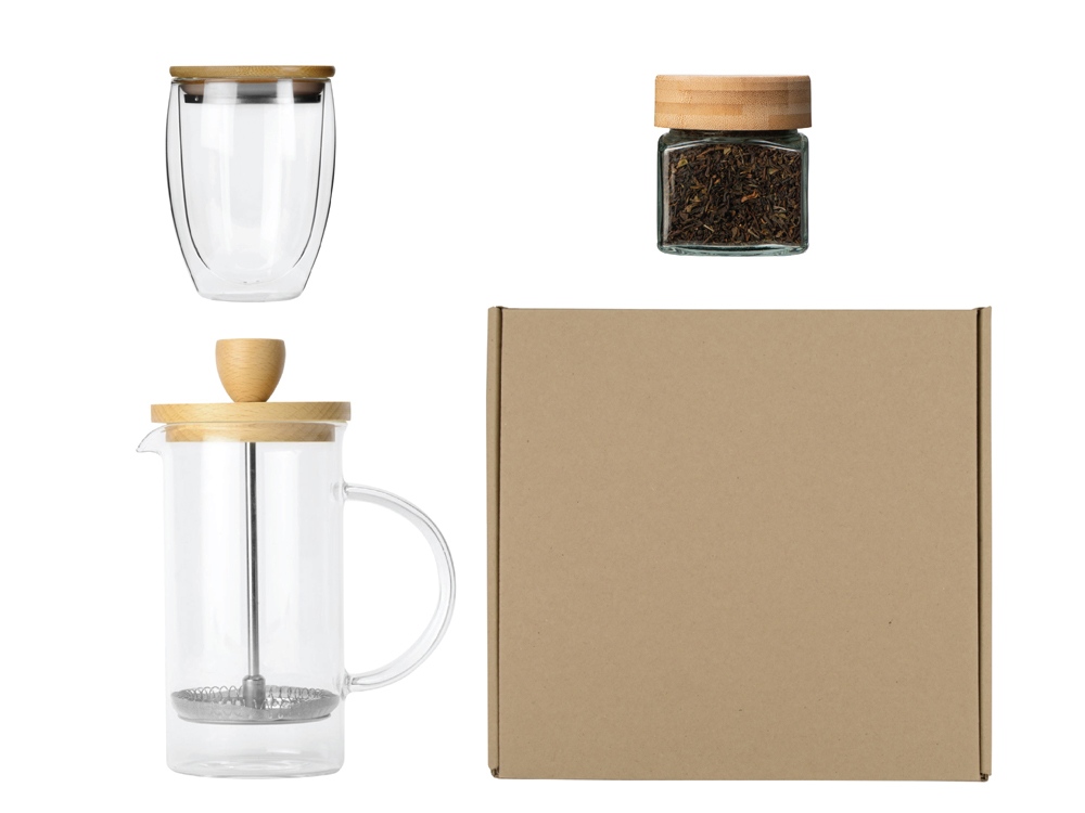 Подарочный набор для кухни с френчпрессом, стаканом и чаем с логотипом  | Print Logo