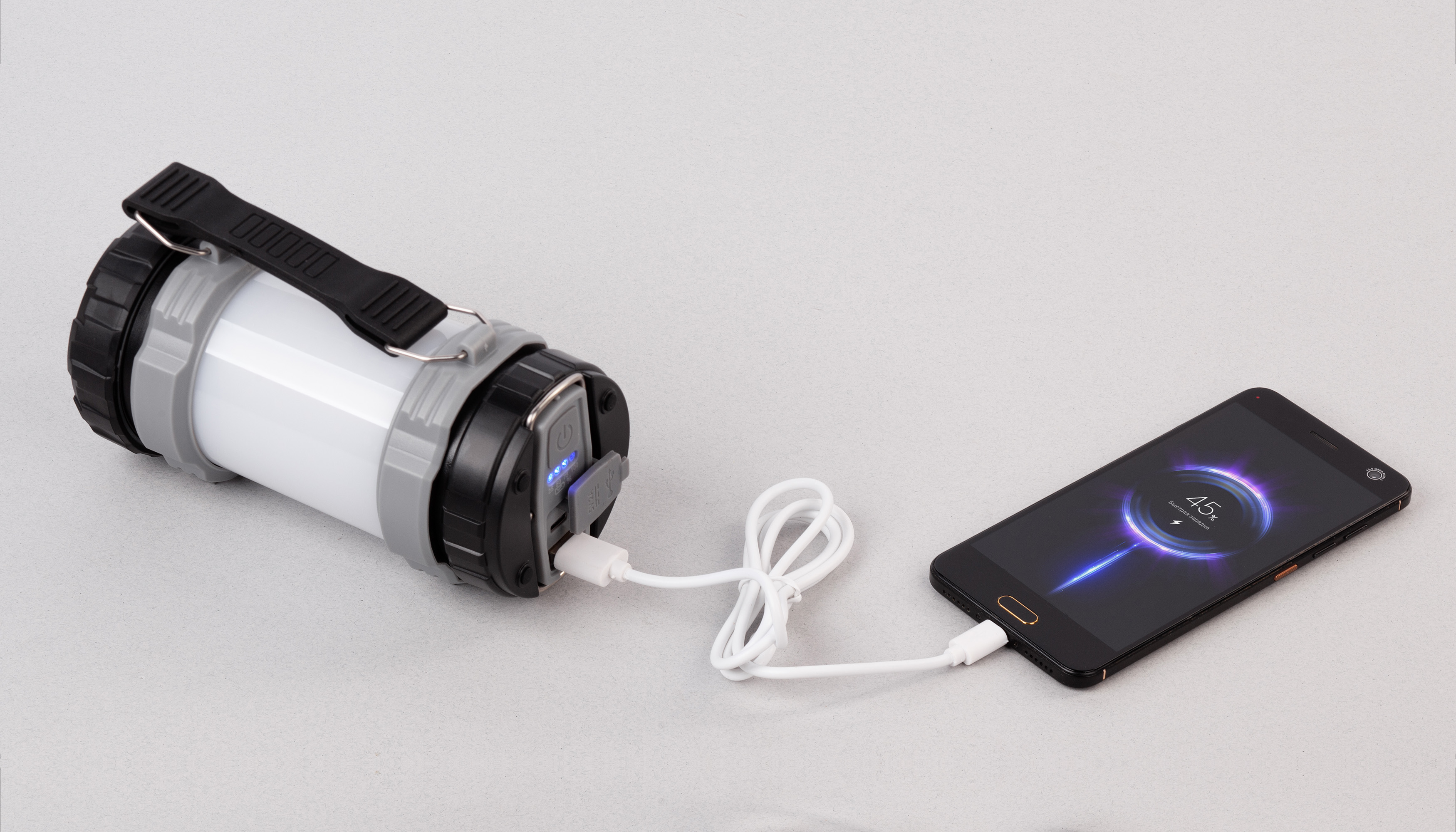 Туристический led-фонарь "Campus" с аккумулятором 4000 mAh , черный с серым