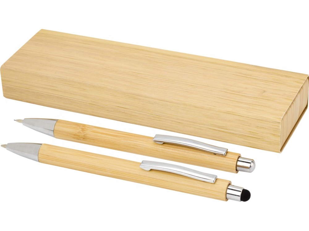 Подарочный набор Oblys с шариковой ручкой и механическим карандашом из бамбука с логотипом  | Print Logo