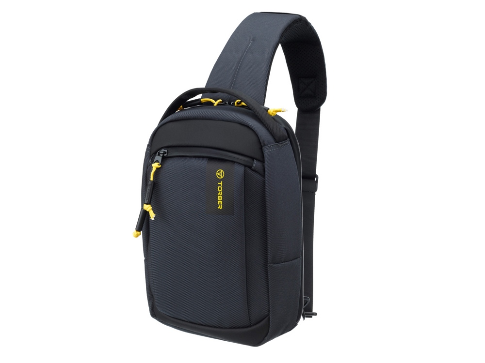 Рюкзак TORBER ВОЯЖ на одно плечо, серый, полиэстер 900D, 20х10х30 см, 5 л