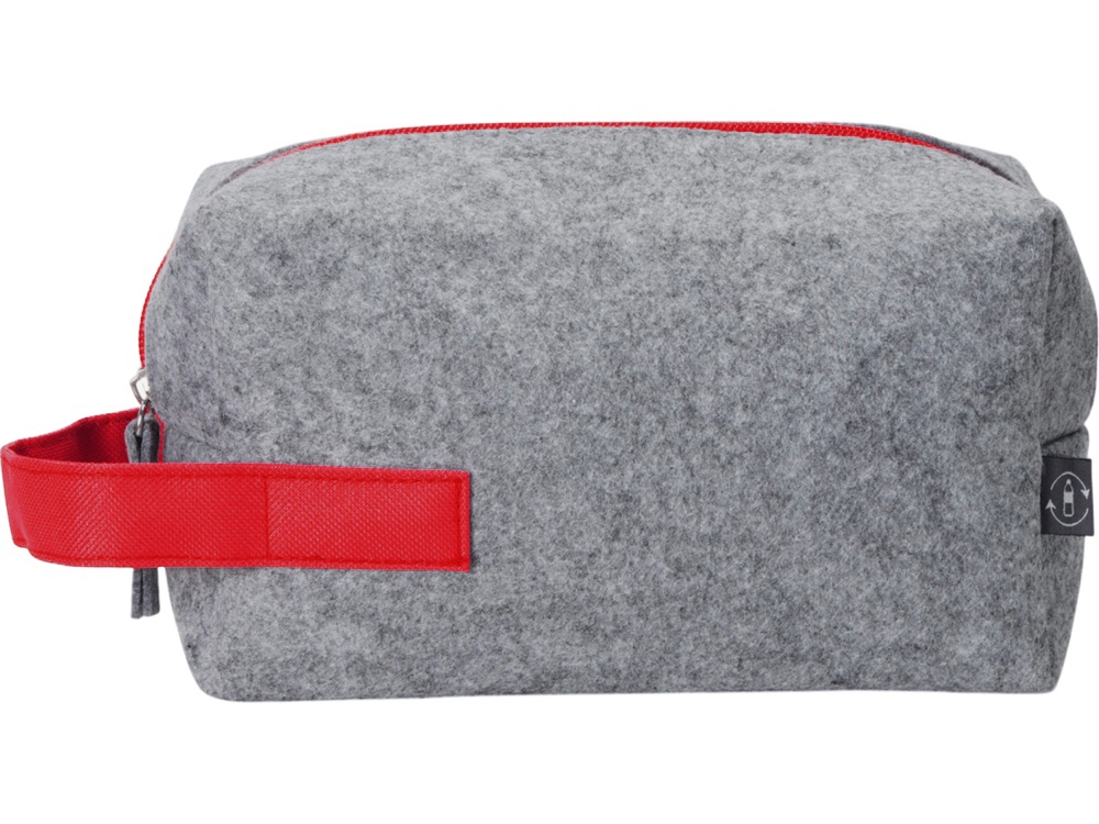 Органайзер для электроники и проводов Felt из RPET-фетра с ручкой, серый с красным