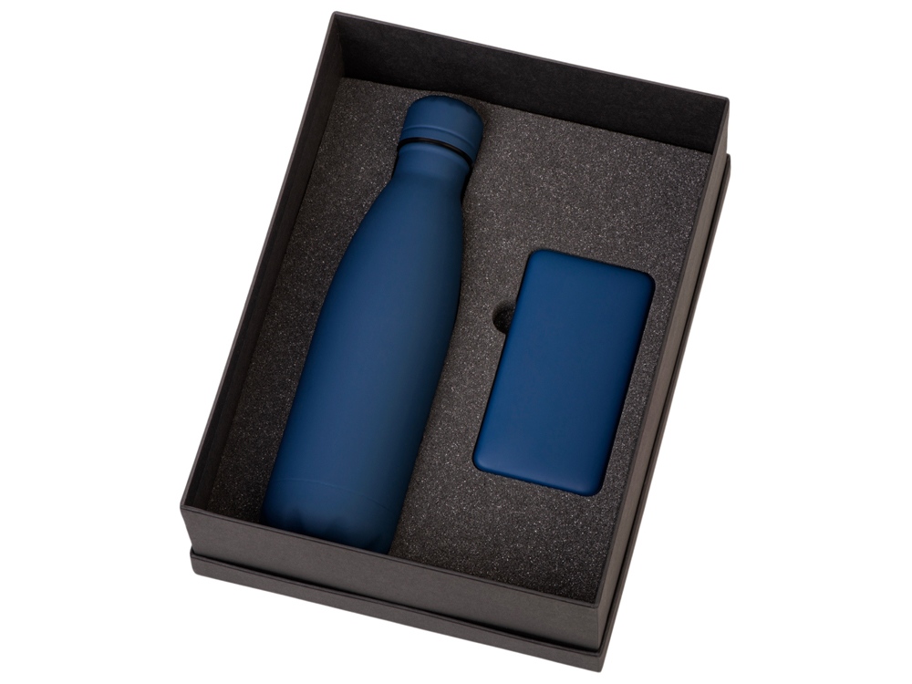 Подарочный набор с термобутылкой и повербанком С2, темно-синий