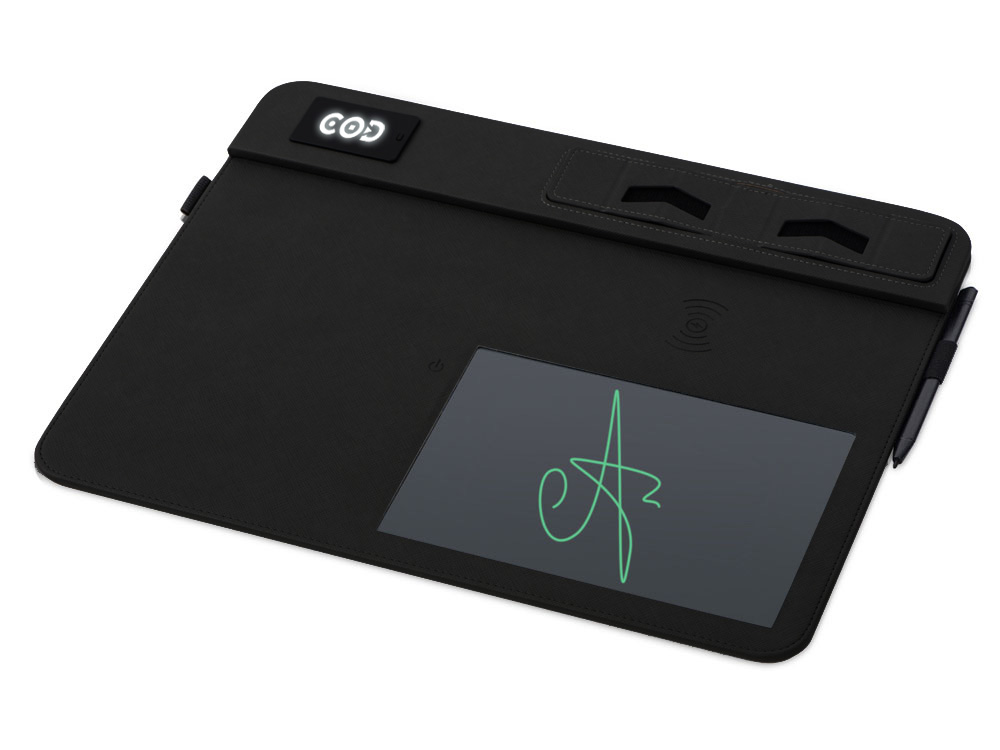 Многофункциональный коврик для мыши Multi Pad с беспроводной зарядкой и LCD экраном, 10 Вт с логотипом Qjet | Print Logo