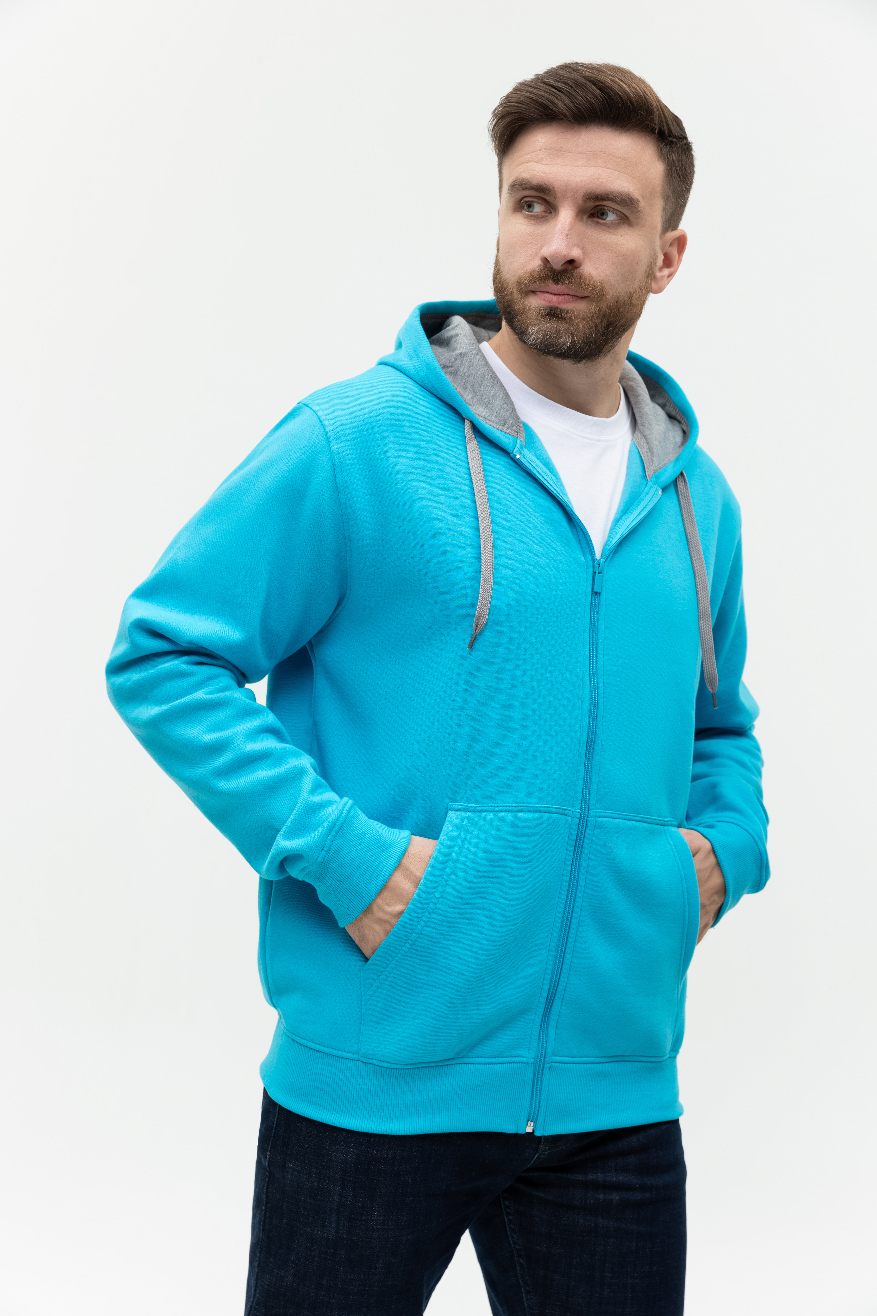 Толстовка мужская STAN с капюшоном на молнии футер с начёсом 280, 17, Бирюзовый,  (32)  (54/XXL)