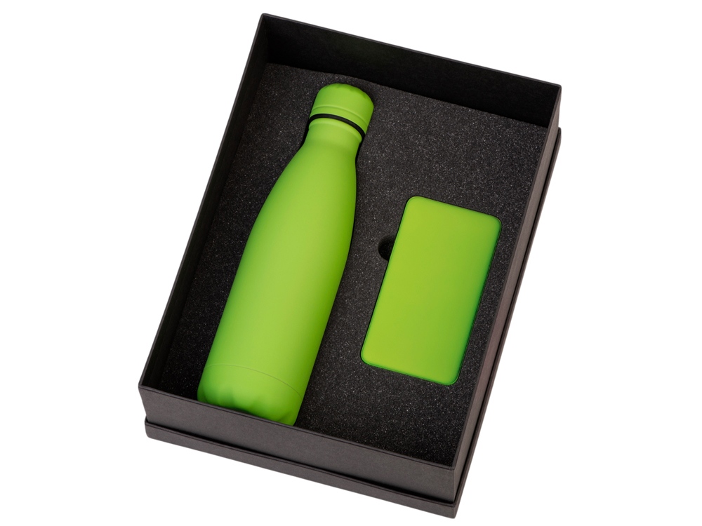 Подарочный набор с термобутылкой и повербанком С2, зеленое яблоко