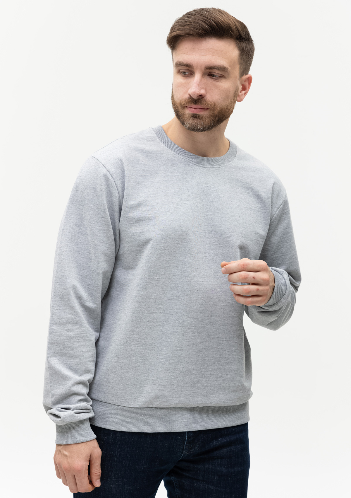 Свитшот унисекс STAN футер без начёса, 260, 63, Серый меланж,  (50/60)  (54/XXL)