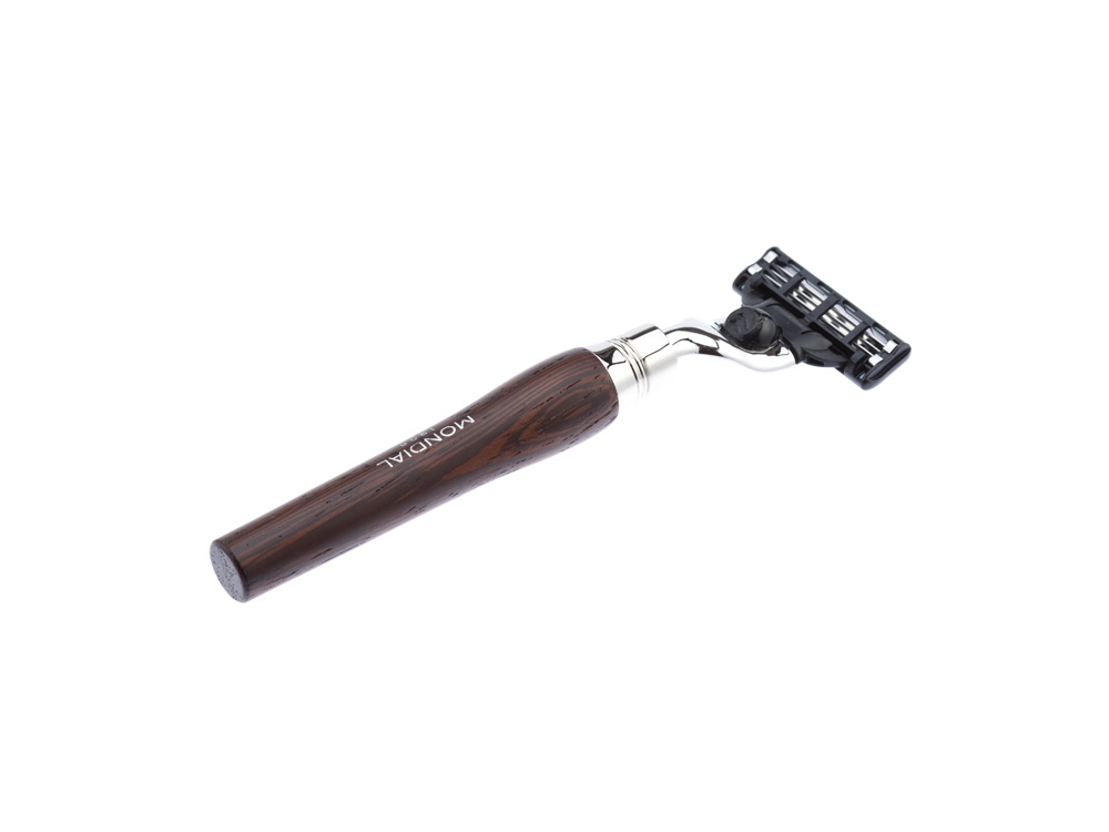 Бритвенный набор Mondial: станок MACH3, помазок, подставка; дерево Венге