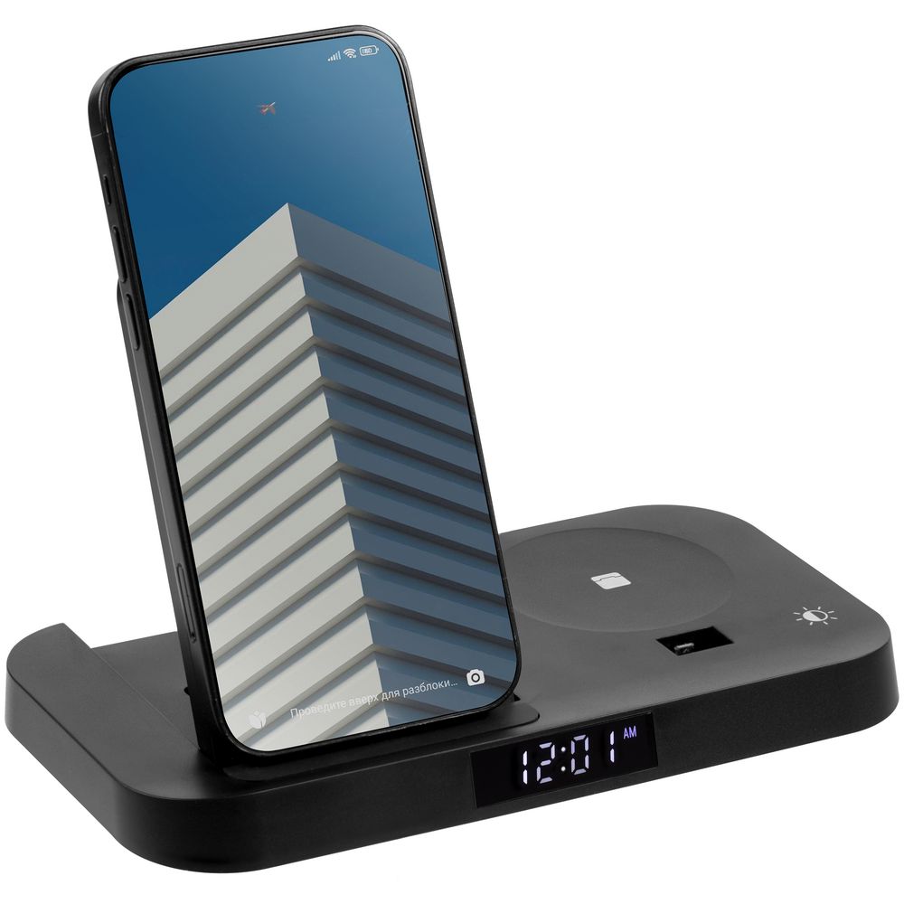 Зарядная станция с часами Clock Nest — пример нанесения логотипа (Uniscend) | Print Logo