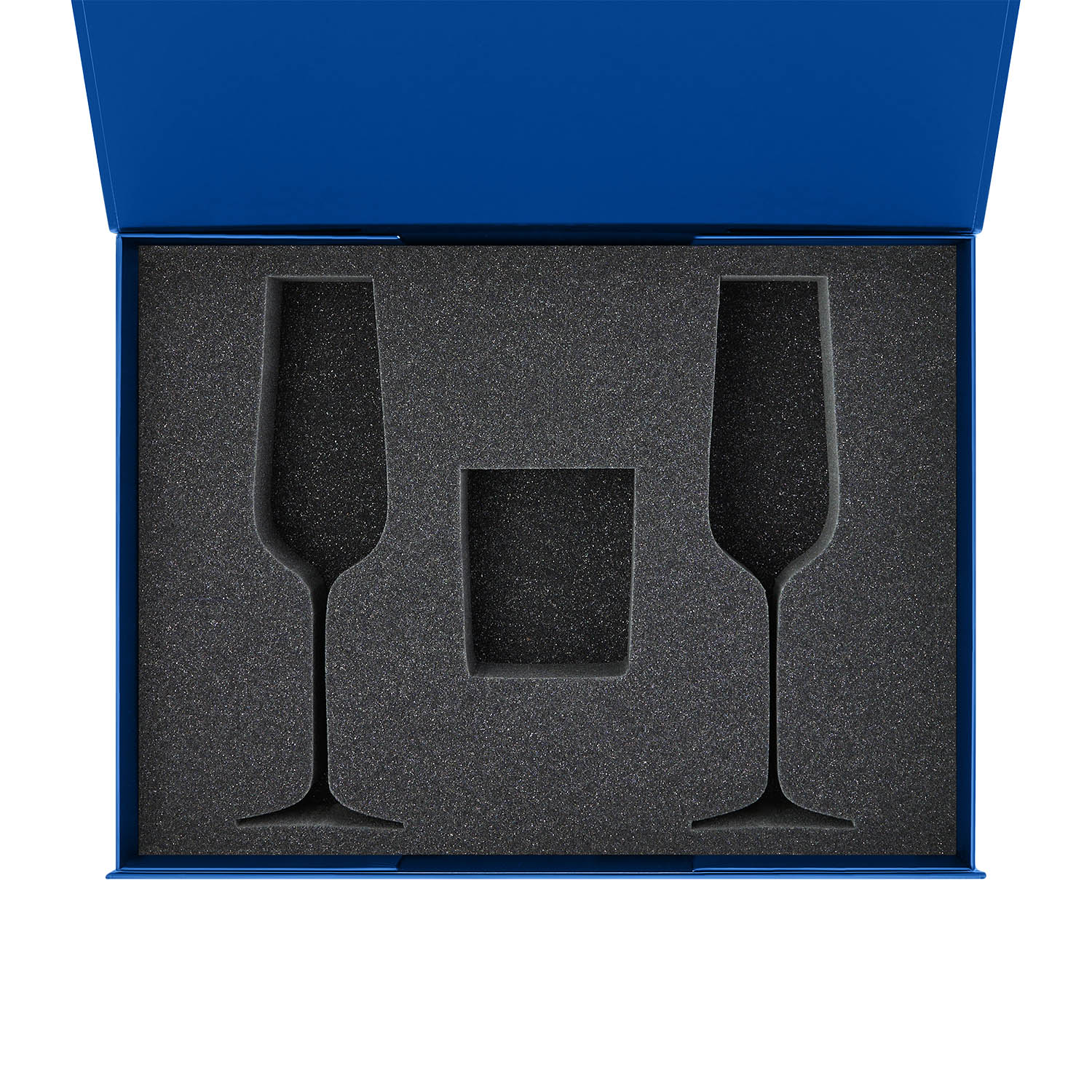 Ложемент под свечу Энигма (Enigma) + 2 бокала для шампанского в среднюю коробку-трансформер (арт. 695721) — пример нанесения логотипа (Portobello подарочная упаковка) | Print Logo