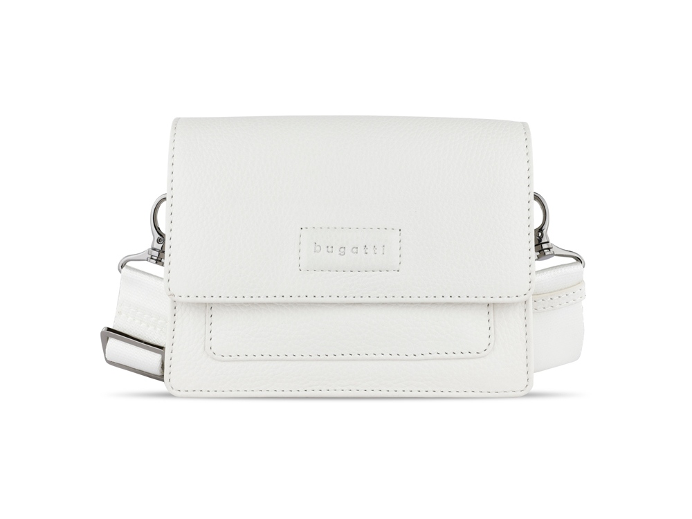 Сумка через плечо женская BUGATTI ЭЛЬЗА | ELSA, белая, воловья кожа/полиэстер, 18,5х8,5х14,5 см