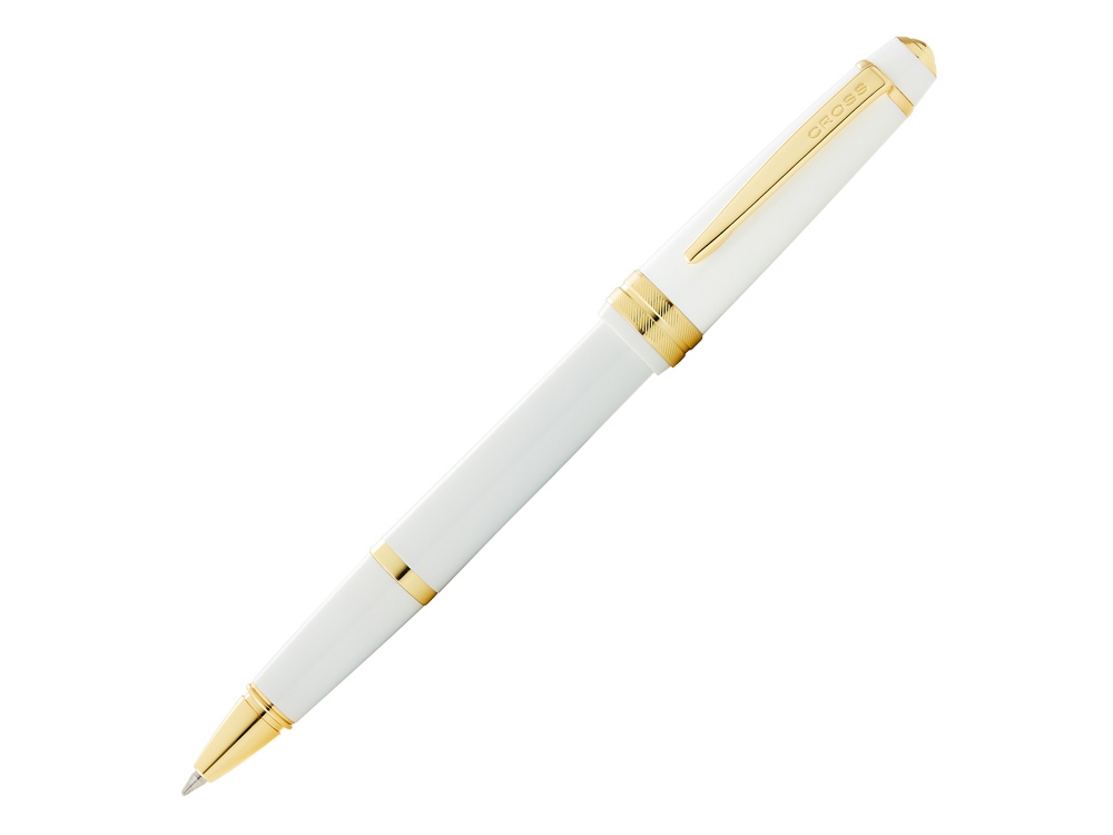 Ручка-роллер Bailey Light Polished White Resin and Gold Tone с логотипом Cross | Print Logo