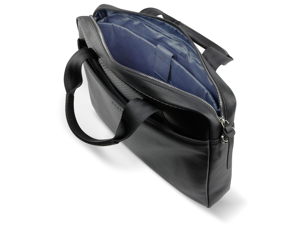 Портфель мужской BUGATTI КОМЕТА | COMET, чёрный, воловья кожа/полиэстер, 37х6х27 см