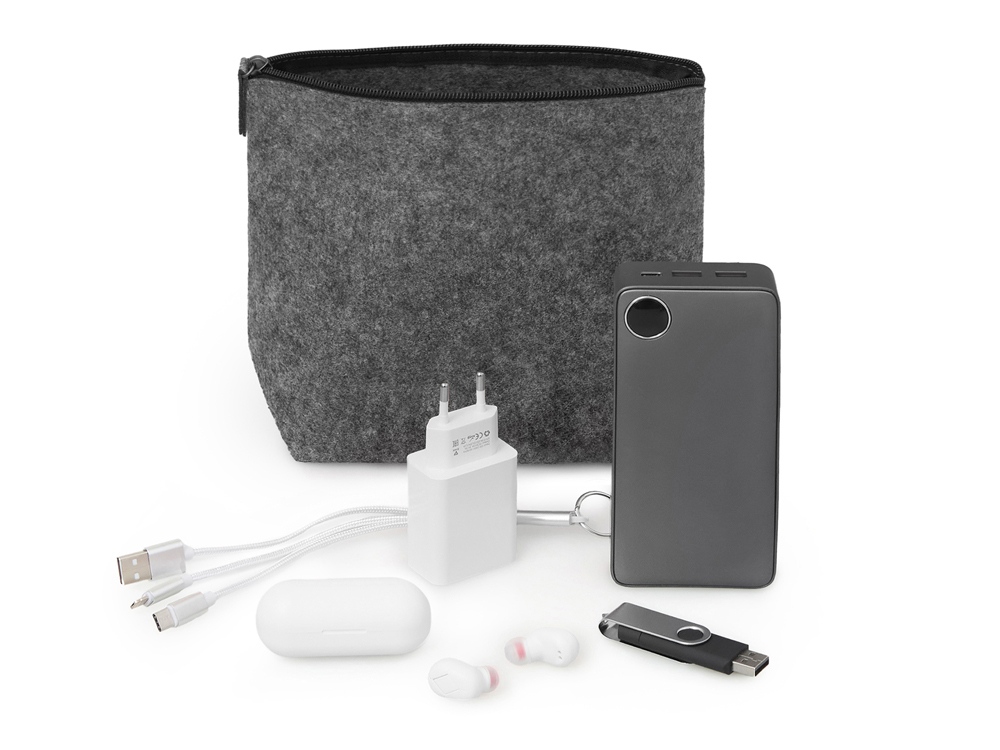 Органайзер для электроники и проводов Felt из RPET-фетра с логотипом  | Print Logo