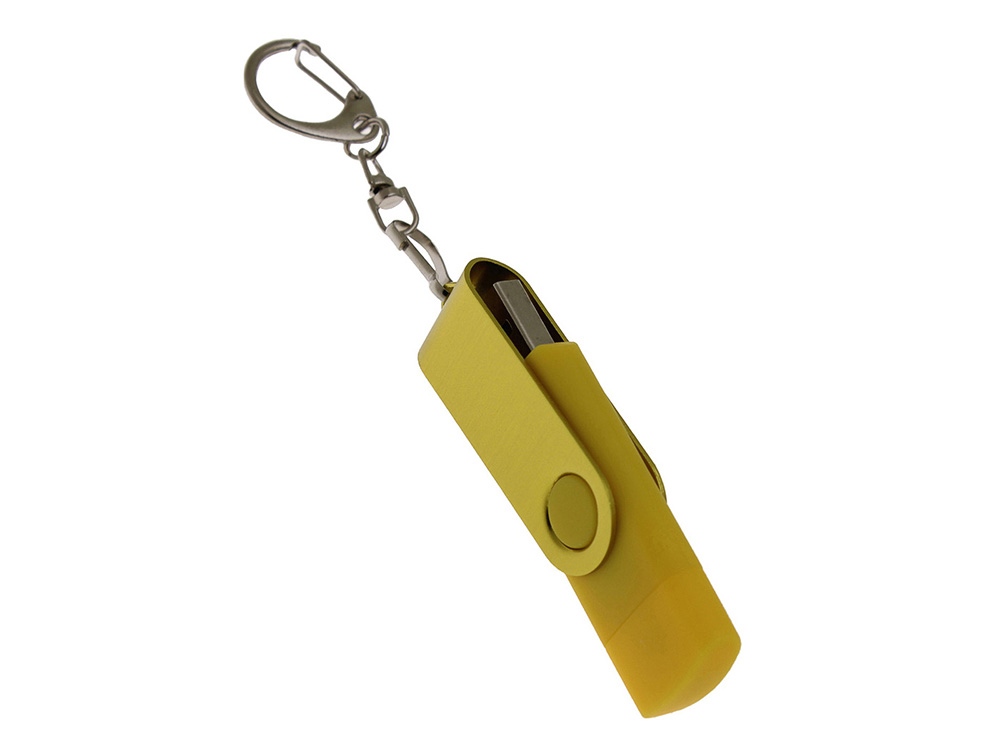 USB-флешка на 8 Гб 2 в 1 поворотный механизм, c дополнительным разъемом Type-C с одноцветным металлическим клипом, желтый