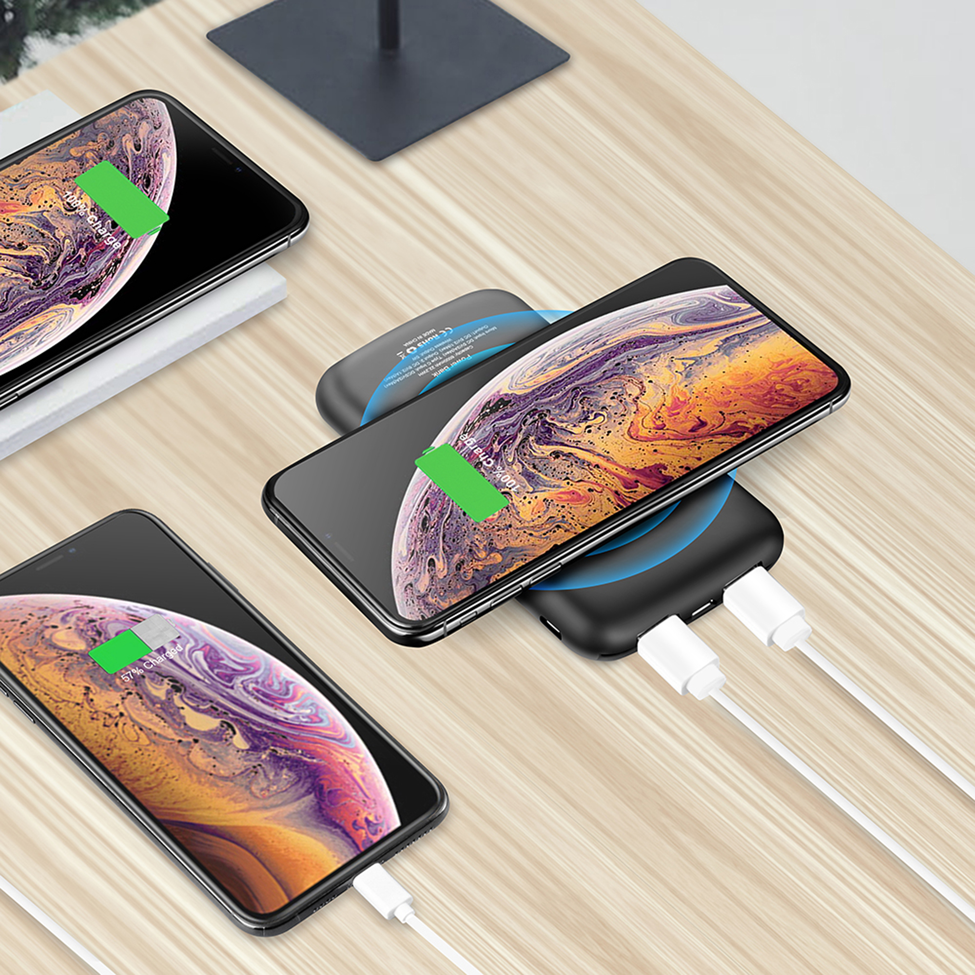 Беспроводное зарядное устройство "Shine SOFTTOUCH", 8000 mAh с подсветкой логотипа и цифровым индикатором заряда фото на сайте Print Logo.