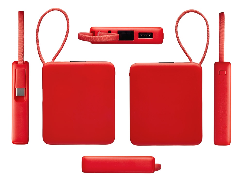 Внешний аккумулятор со встроенным кабелем USB-C Дэнси, 5000 мАч, красный