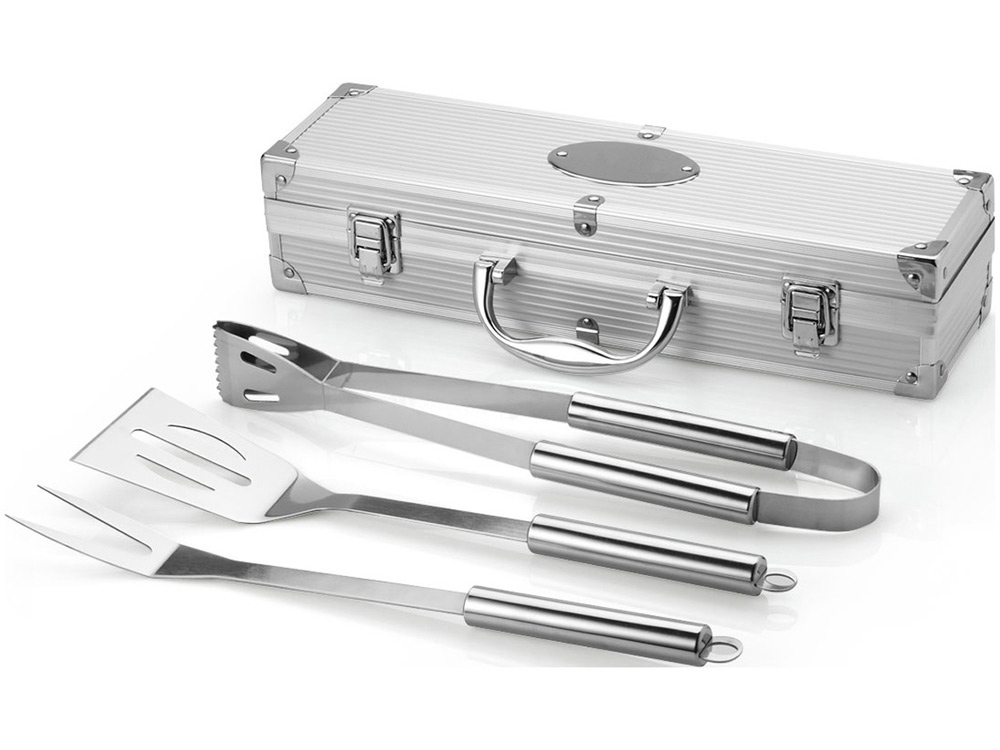 Набор для барбекю в кейсе: лопатка, щипцы, вилка Salvy с логотипом  | Print Logo