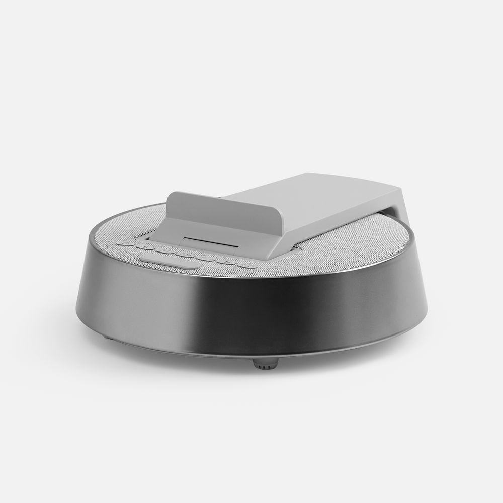 Bluetooth-колонка с беспроводной зарядкой и часами netEnergy фото на сайте Print Logo.