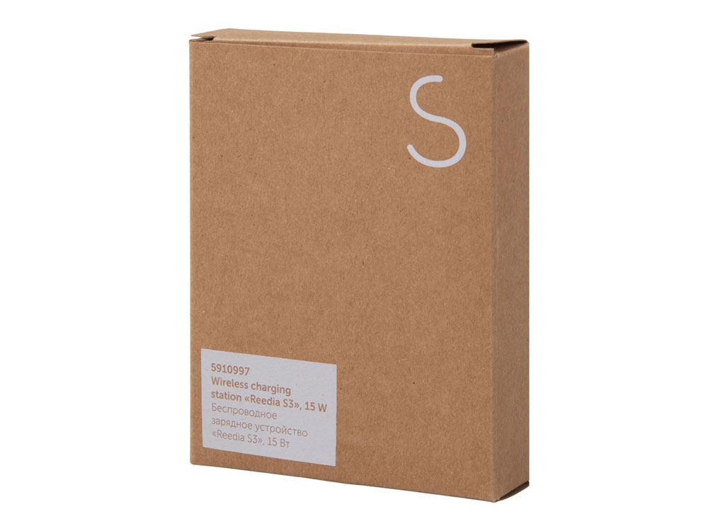 Беспроводное зарядное устройство с подсветкой лого Reedia S3, 15 Вт, бамбук, черный