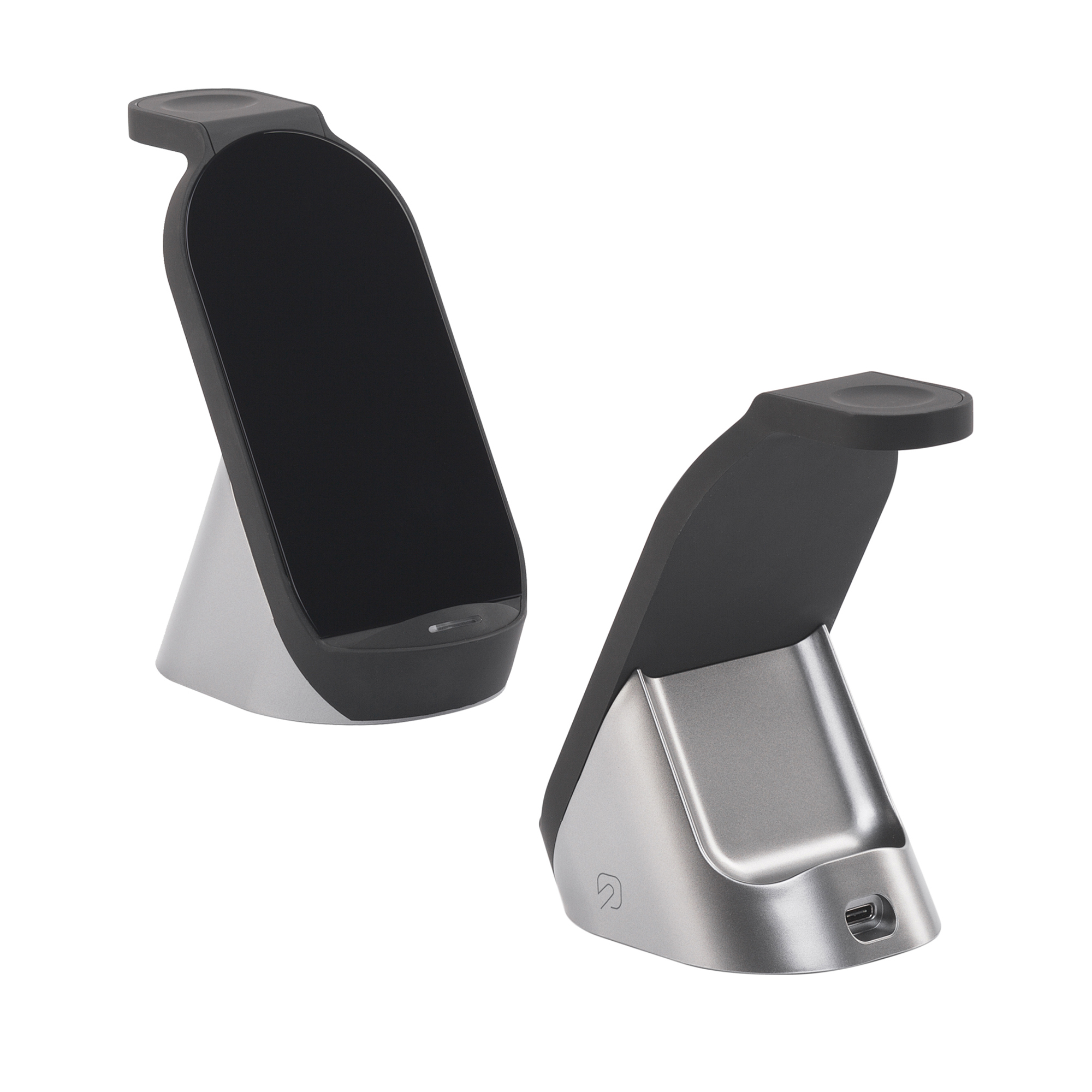 Настольная беспроводная (15W) зарядная станция "Tower" для часов, наушников, смартфона, с подсветкой логотипа и адаптером 18W фото на сайте Print Logo.