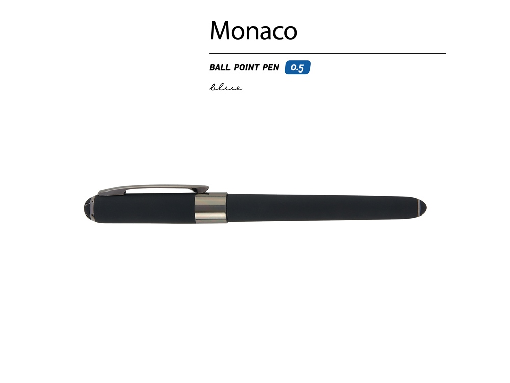 Ручка пластиковая шариковая Monaco, 0,5мм, синие чернила, черный/вороненая сталь