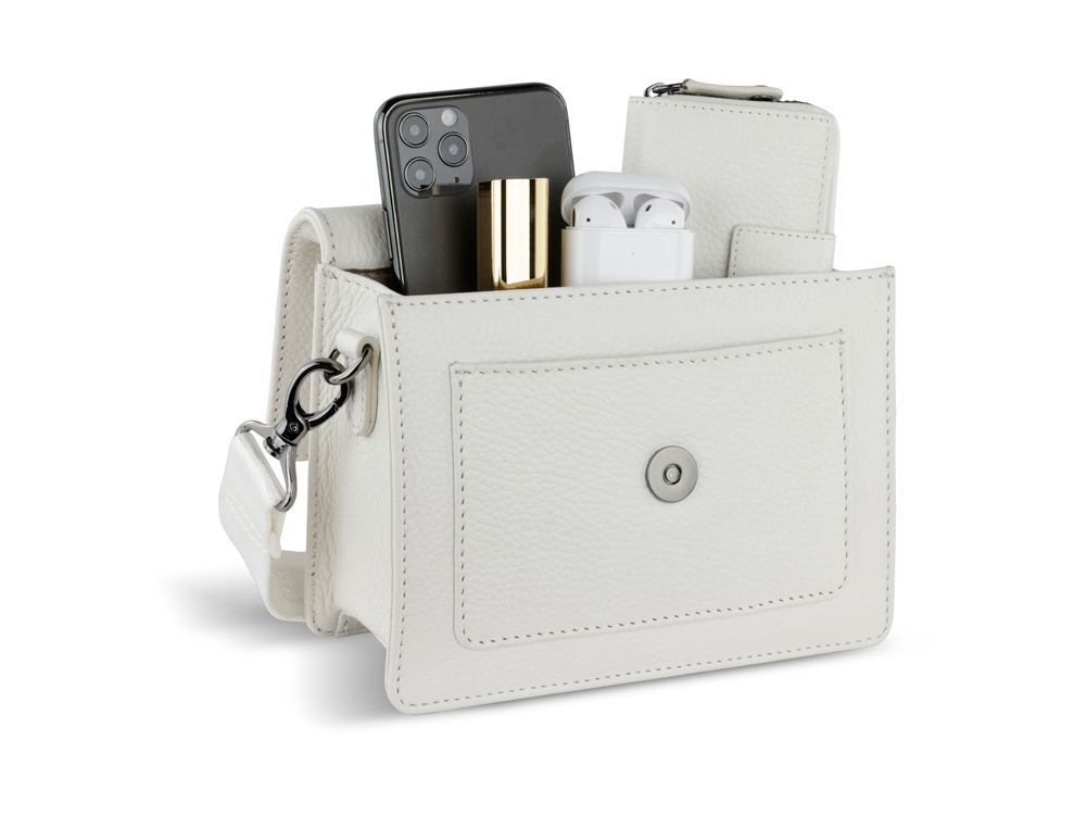 Сумка через плечо женская BUGATTI ЭЛЬЗА | ELSA, белая, воловья кожа/полиэстер, 18,5х8,5х14,5 см