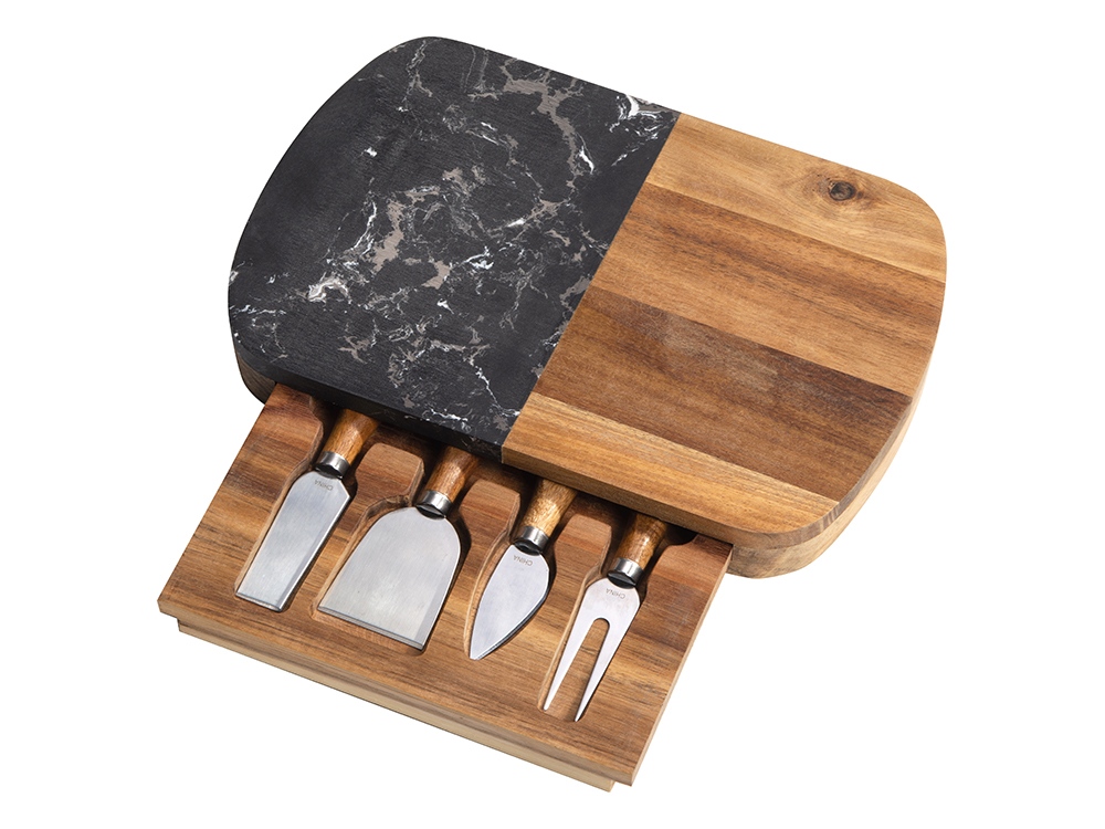 Набор для сыра в подарочной коробке из акации и мрамора Date с логотипом Eat&Bite Select | Print Logo